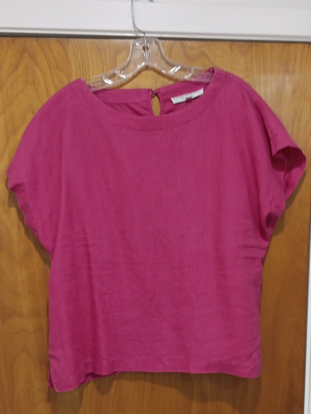 Women's Pink Boxy Short-Sleeve 100% Linen Top